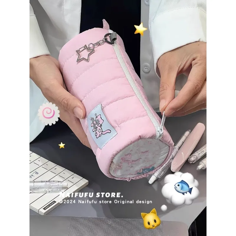 Roze Handdoekrol Etui Kawaii Zachte Pen Opbergtas Cosmetisch Etui Cartoon Grote Capaciteit Student Briefpapier Schoolbenodigdheden