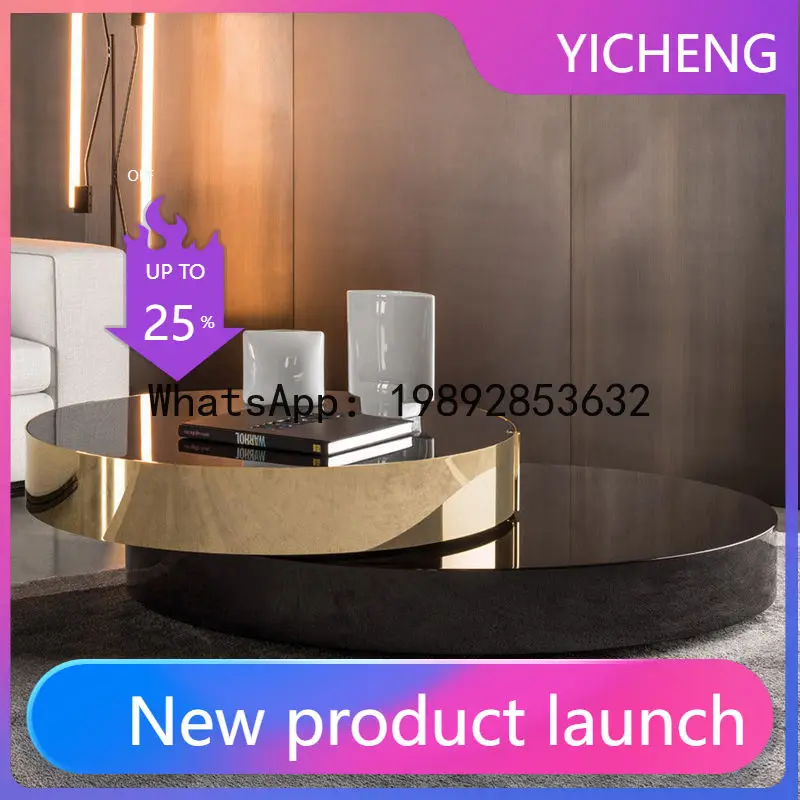 X-28  living room household black rotating extendable stainless steel round coffee table