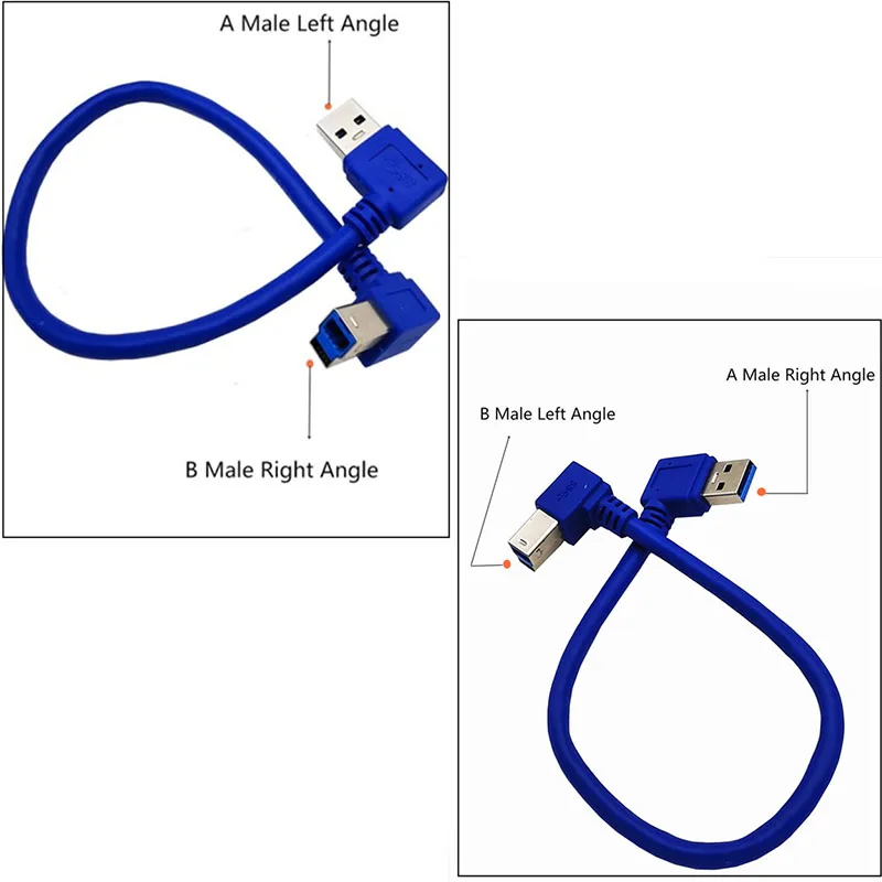 1PCS Usb3.0 Data Transmission Wire A Male 90 Degree Angle To B Male Left/right Adapter Cable For Hard Disk Box Printers Scanner