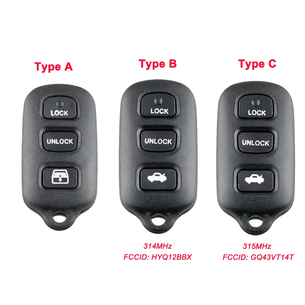 

314Mhz 3+1 Button Keyless Entry Remote Car Key Fob HYQ12BAN HYQ12BBX HYQ1512Y for Toyota Avalon 1998 - 2004