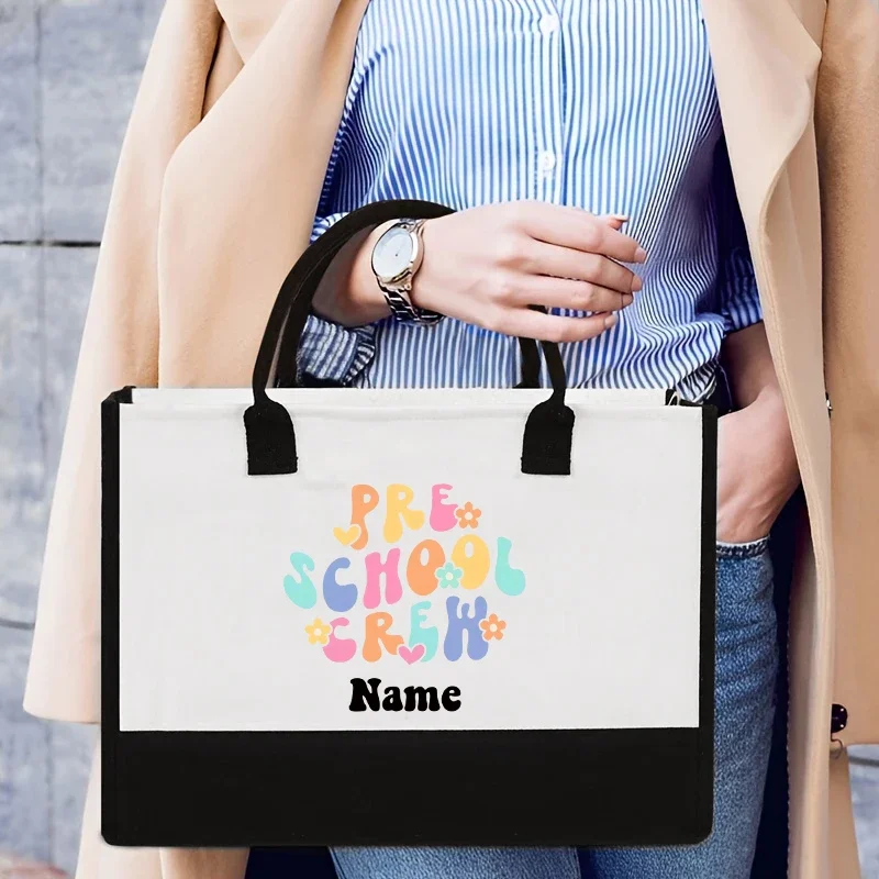 Maestra Teacher Personalized Name Tote Bag Color Block Fashion Shoulder Bag Large Capacity Storage Shopping Bags Handbag Custom