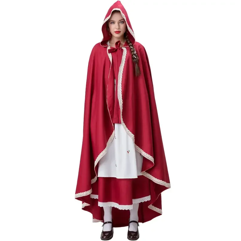 Little Red Riding Hood Cosplay Costume for Women Fancy Adult Halloween Cosplay Carnival Party Fairy Tale Cape Girl Dress Cloak