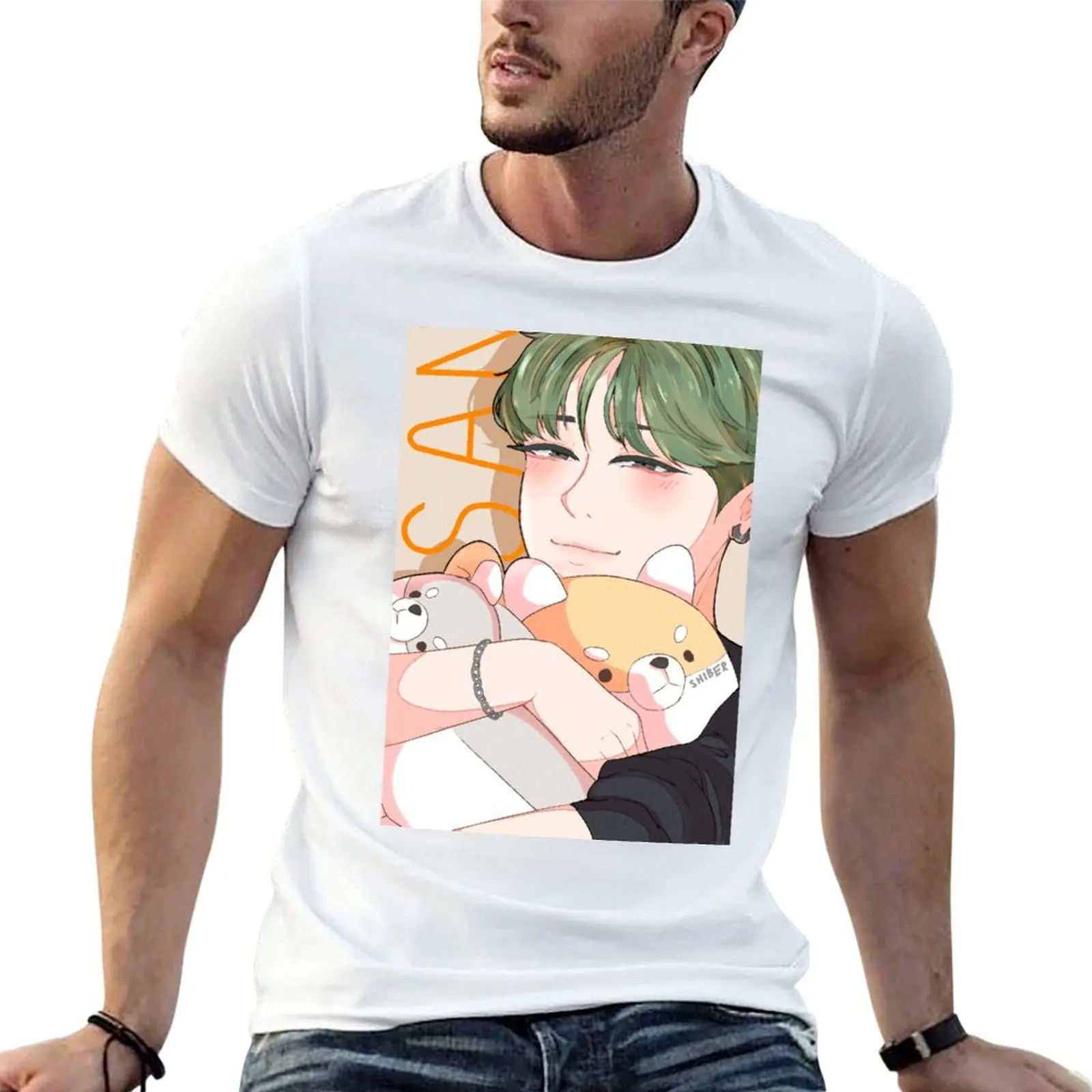 ATEEZ - Choi San T-Shirt, unverzichtbares T-Shirt für Herren, T-Shirts aus Baumwolle mit Grafik, T-Shirt-Pack