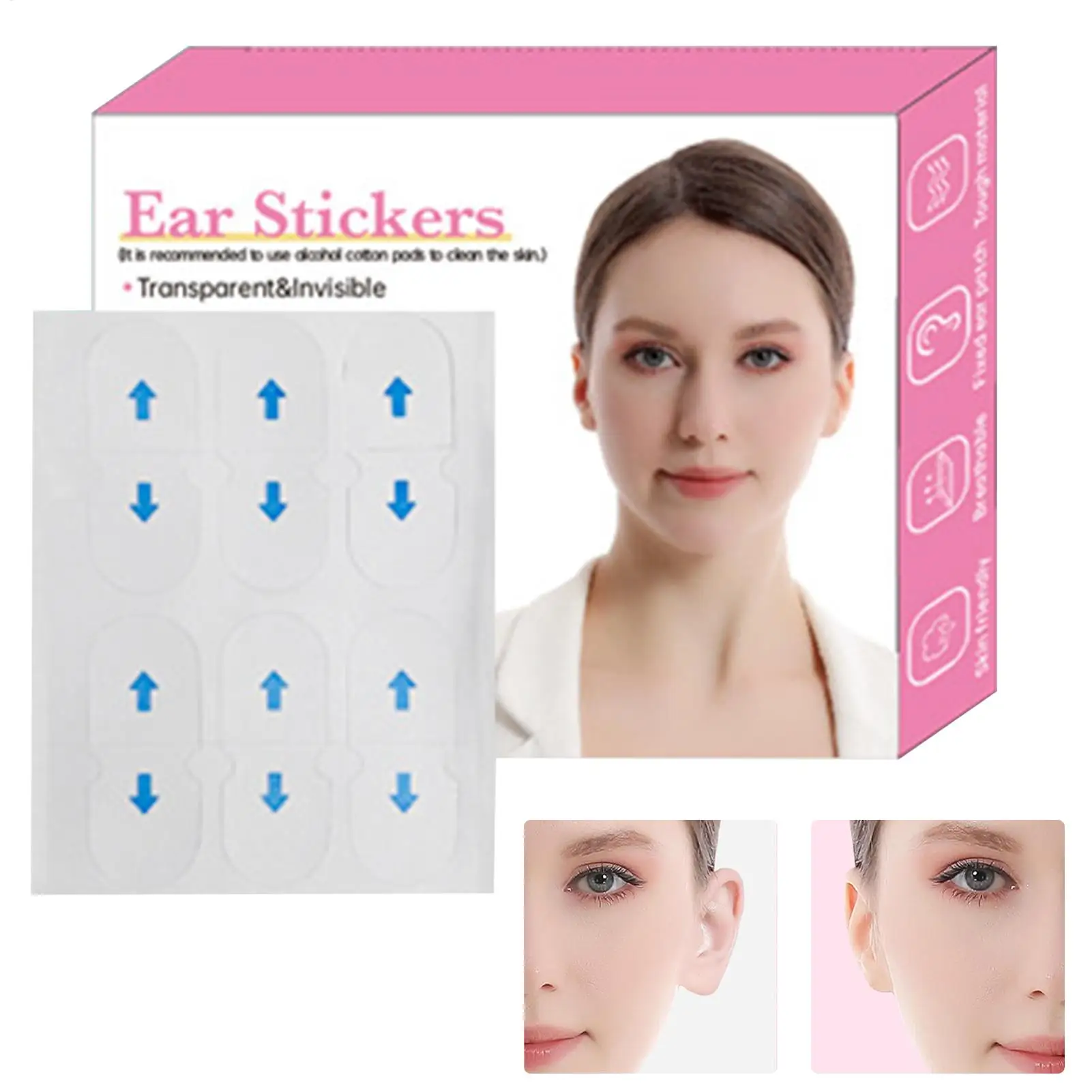 Invisible Ear Tape 15/30Pair Painless Silicone Beauty Ear Straps Double-Sided Ear Corrector Stickers Makes Face Look Smaller