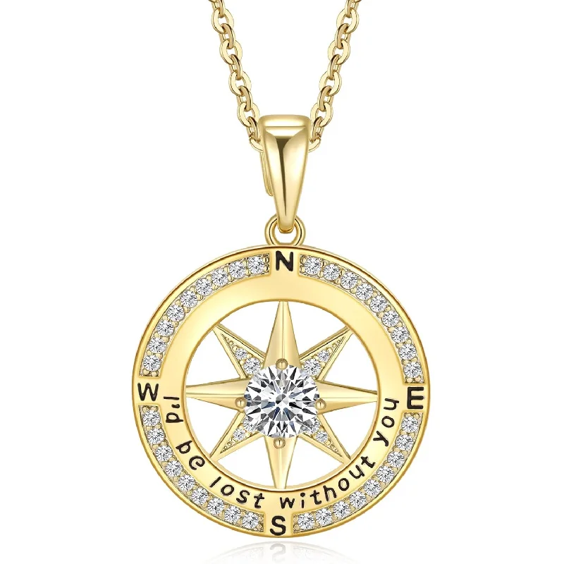 

Compass Necklace for Women, 18k Gold Plated 925 Sterling Silver, 5A Zirconia Romantic Gift, Adjustable 18-20 Inch Chain