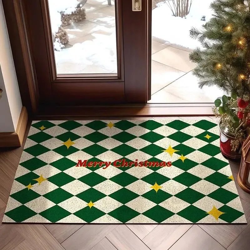 Merry Christmas Doormat PVC Wire Loop Door Mat Anti-slip Dust Removal Cuttable Front Entrance Rug Christmas Home Porch Decor