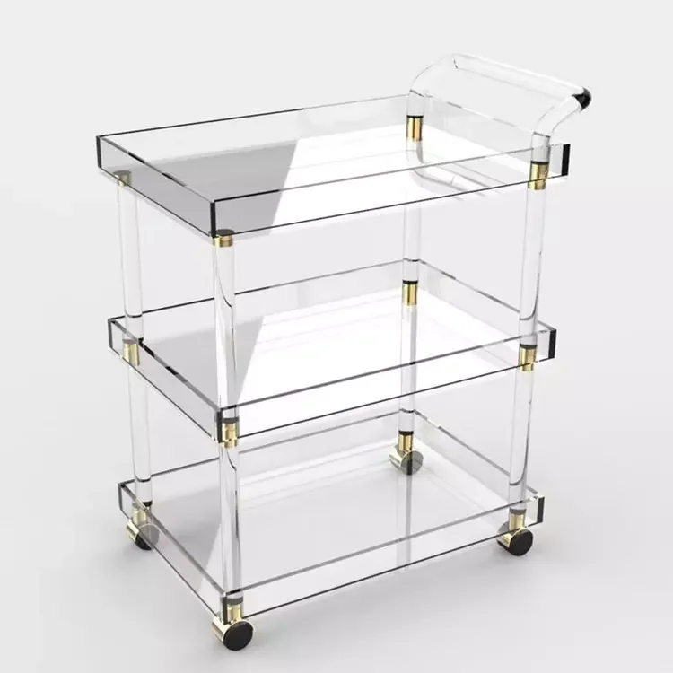 

Acrylic Serving Trolley Acrylic and Lucite Bar Cart Transparent Luxury Home Hotel Restaurant Eco-friendly Light Luxury Custom