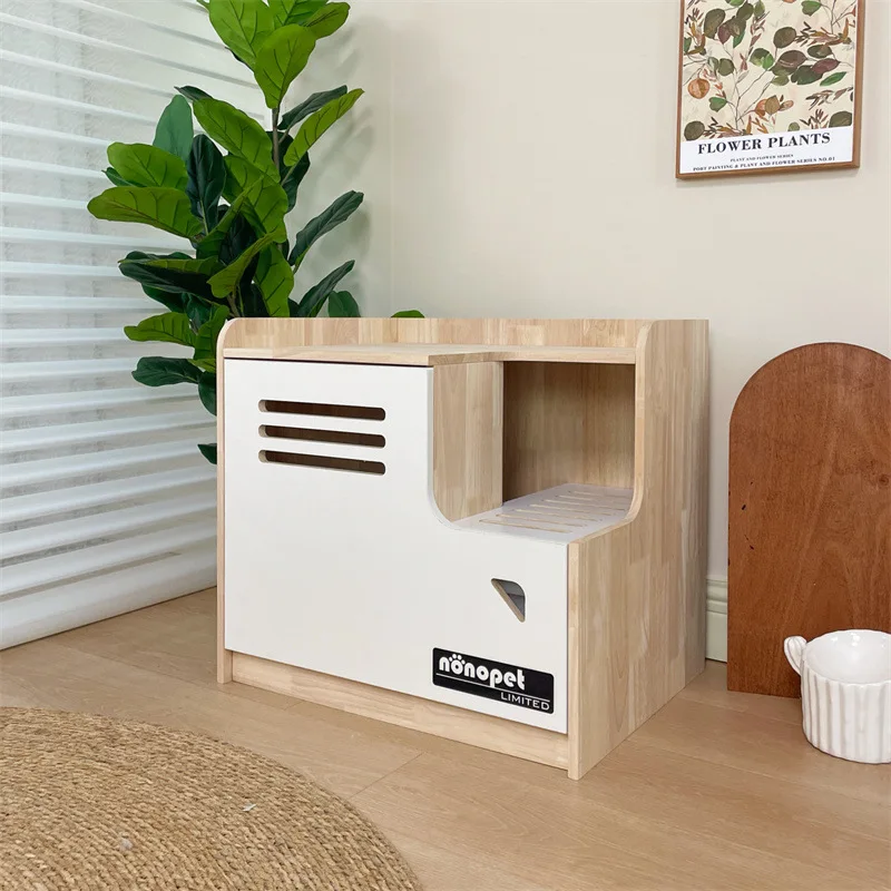 

Original and simple pet cat solid wood toilet, odor-proof home cabinet, shit-shoveling and leak-proof sand