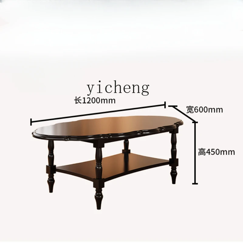 Tqh Vintage Solid Wood Double-Layer Coffee Table Small Apartment Living Room High-Grade Artistic Petal Low Table