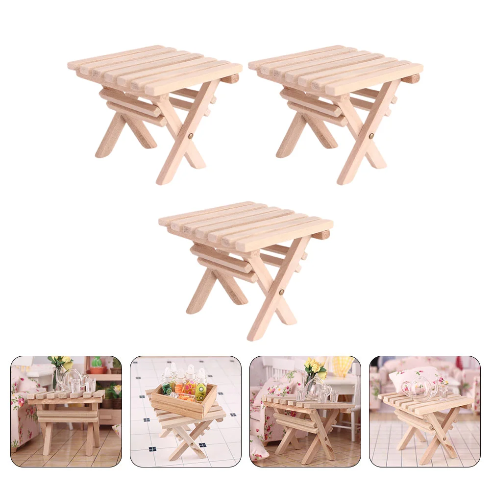 3 PCS Coffee Table Decor Mini Chair Shiwan Folding Home Delicate Creative Desk Model Wooden