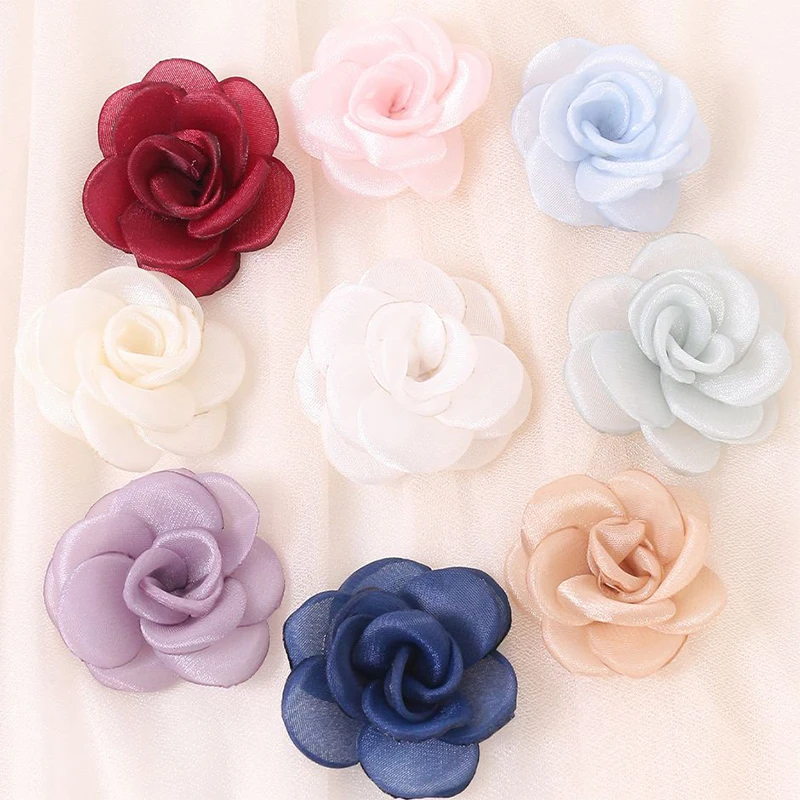 5Pcs/Lot Pink Camellia Rose Chiffon Fabric Flower for Home Room Wedding Invitation Artificial Flowers for Dress Decorations