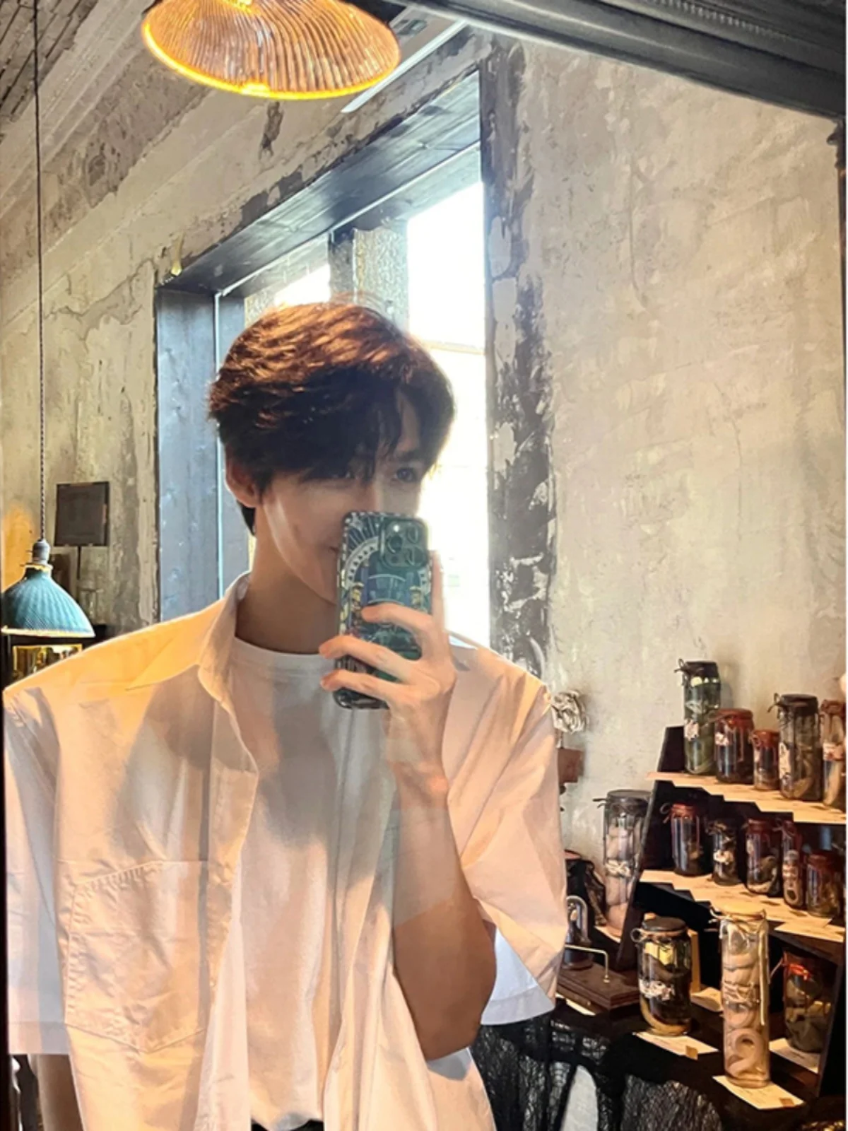 

Briti Sle Cuban Collar Ice Silk irt Men's ort Sve Inner Wear White Seven-Arm Loose Fit Youth Summer Faion
