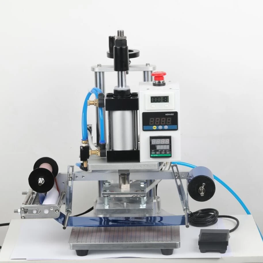 

ZJW STLFHot Press Foil Stamping Machine Gold Silver Foil Pneumatic Leather Logo Embossed T Slot Hot Stamping Embossing Machine