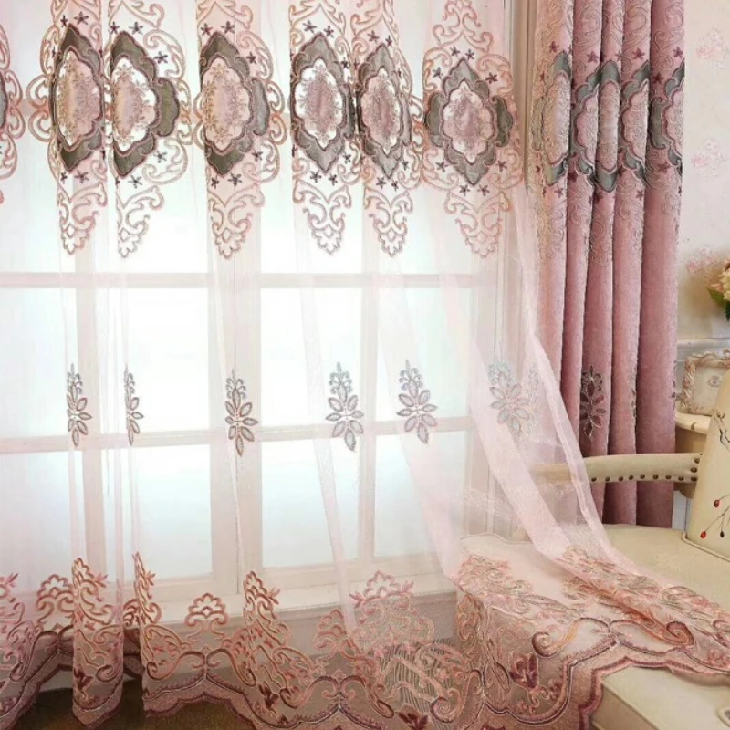 ขนาดที่กําหนดเอง!!ยุโรปสไตล์หรูหราสีชมพูสาวอบอุ่นม่านบังแดดปักผ้าม่านหรูหราสําหรับห้องนั่งเล่นห้องรับประทานอาหารตกแต่งห้องนอน