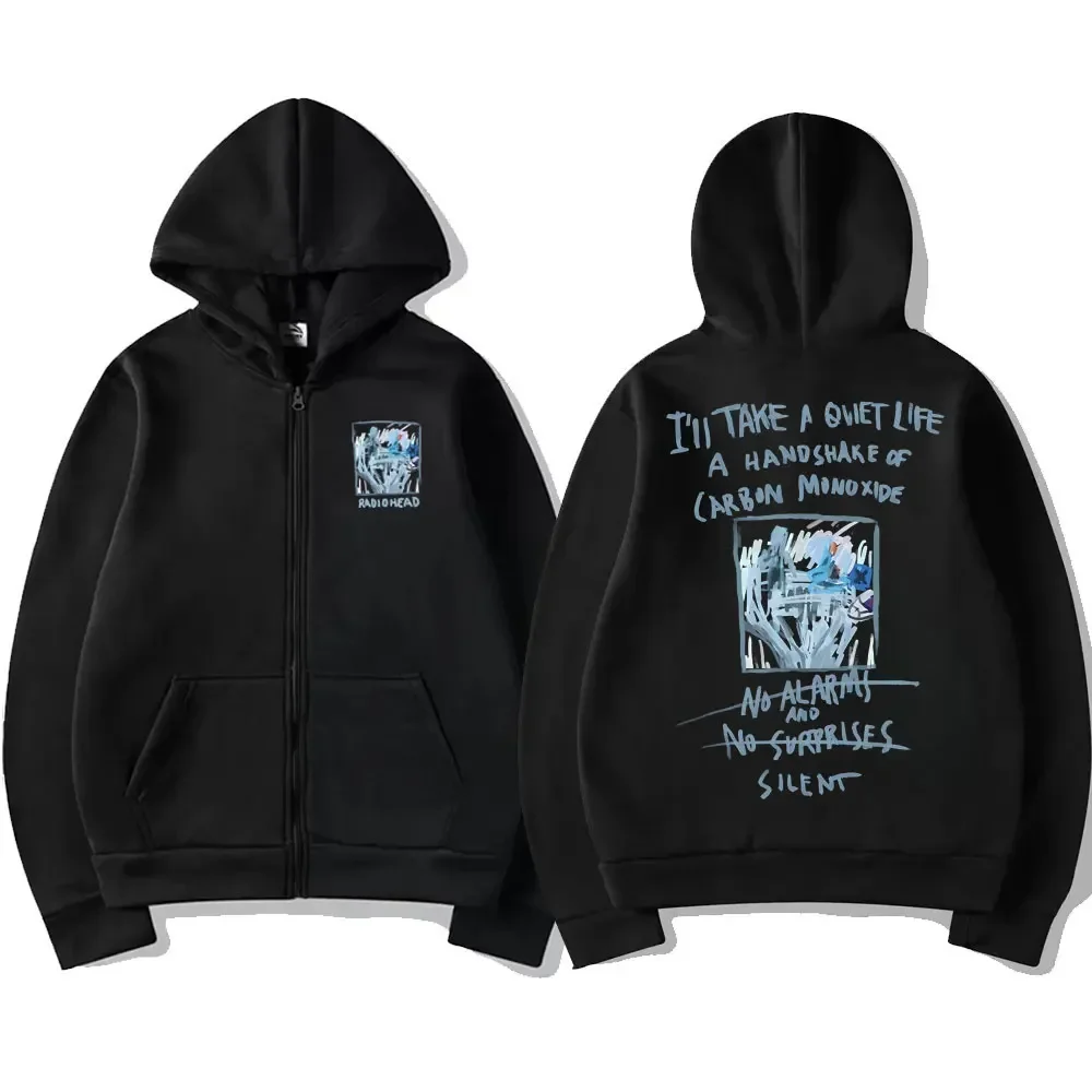 Best Famous British Rock Band Radiohead No Suprises Lyrics OK Computer Print Zipper Hoodie Men's Gothic Oversized Zip Up Jacket