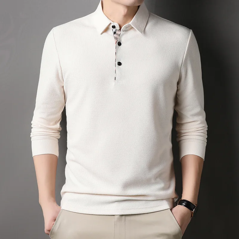 

Gioimenpoloshirt, 2025new waffle texture casual long sleevett shirt, spring and autumn fashion all-matching bottoming shirt