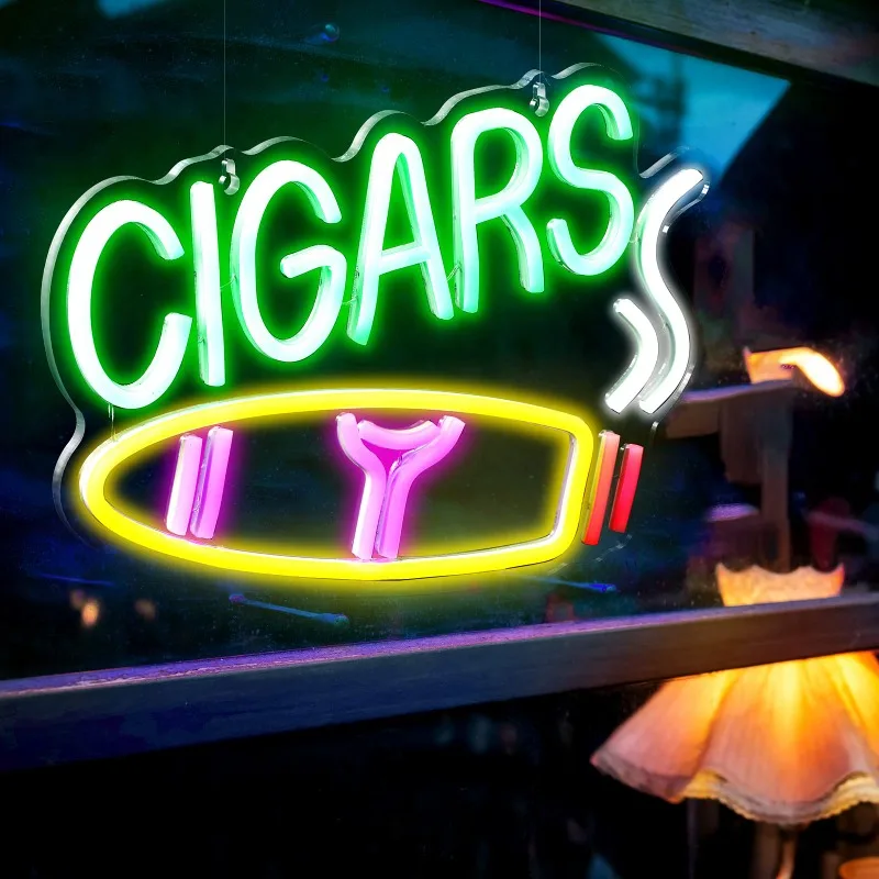 Cygara Bar Neon Man Cave akcesoria oświetleniowe 15.75 Cal LED na USB dekoracyjne otwarte prezenty dla świątecznego domu w hotelu (fajne)