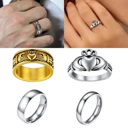 U7 Classic Wedding Rings 4/6mm Flat Band Plain Rings Claddagh Rings Love Loyalty 316L Stainless Steel Irish Couple Jewelry Gift
