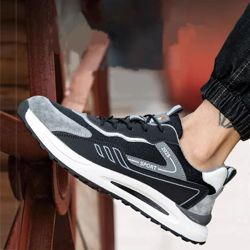 mens casual breathable steel toe cap work shoes worker summer safety boots outdoors tooling security sneakers protect footwear