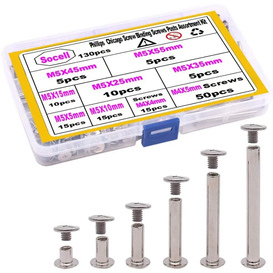 

130pcs Phillips Chicago Screw Binding Screws Posts Assortment Kit for Scrapbook Photo Albums Craft and DIY Leather Decoration B