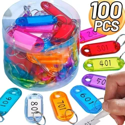 5/100Pcs Clear Plastic Key Tag Colorful Hotel Number Classification Card for DIY ID Label Tags Luggage Keychain Number Plate