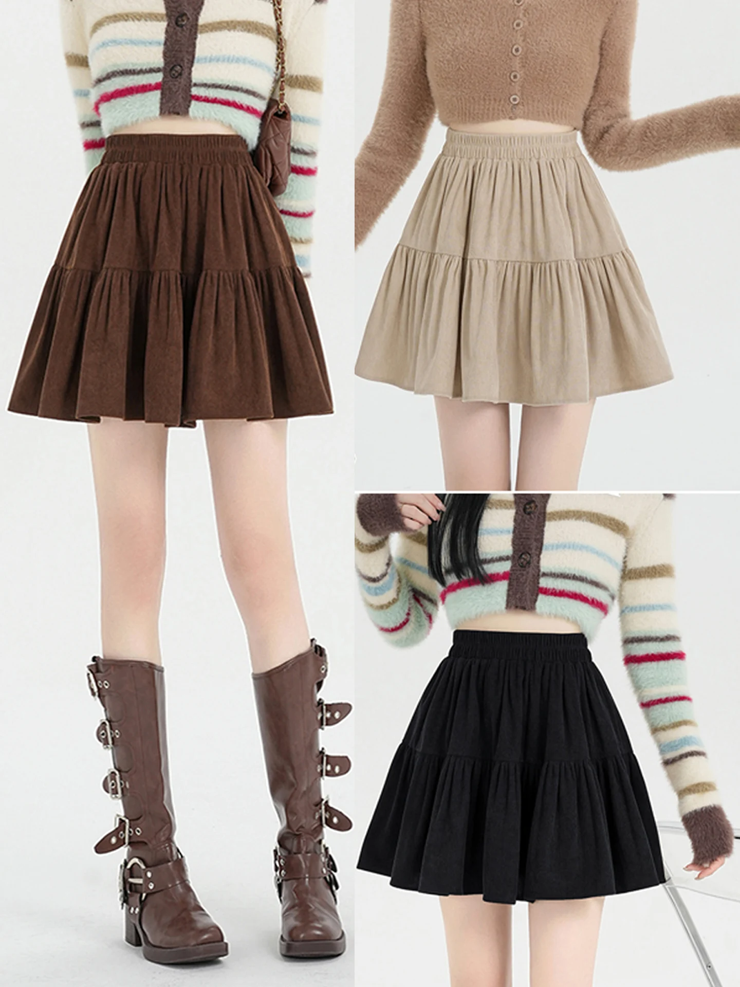 

Retro Corduroy Puffy ort Skirt Women's Autumn Winter New Casual High Waist Slim A-Line Cake f Skirt Ci Walk Polyester ...
