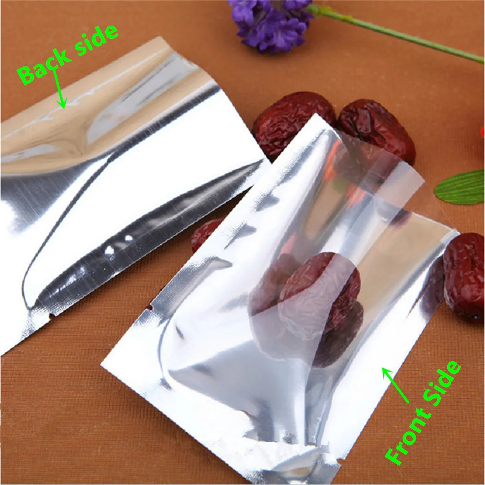 6x9CM Small Aluminized Flat Bag 200pcs Front Clear Silvery Aluminum Foil Pouches Food Grade Heat Sealing Cookies Powder Package