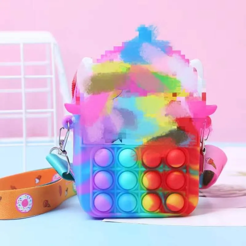 Girls Toys Silicone Cute Unicorn Messenger Bag Coin Purse Children's Decompression Pop Fidget Toys image 6