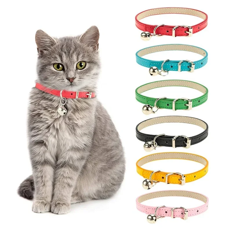 Cat Collar Adjustable Soft Genuine Leather Pet Collars for Cats Kitten Puppy Small Dogs Pet Accessories Cat Collar with Bell