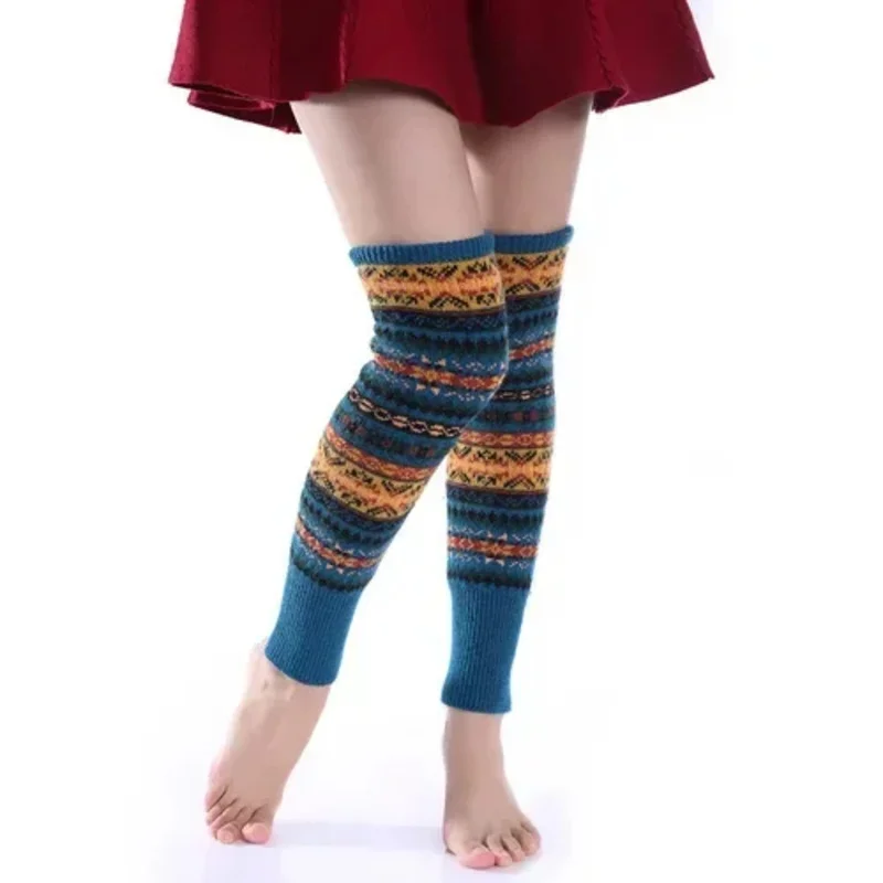Pila de calcetines gruesos de lana para otoño e invierno, calentadores de piernas de punto largos por encima de la rodilla para mujer, medias tipo Legging