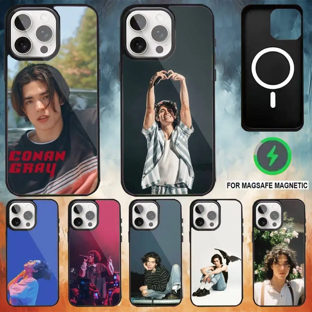 

Серый чехол для телефона Singer C-Conan для iPhone 17,16,15,14,13,12,11 Plus, Pro Max с магнитной беспроводной зарядкой Magsafe