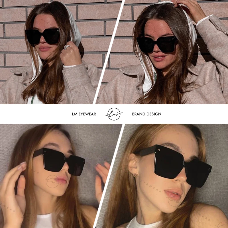 LM 2024 Oversized Design Brand Square Sunglasses Women Men Polarized UV400 Tea Lens Retro Sun glasses Oculos De Sol Masculino