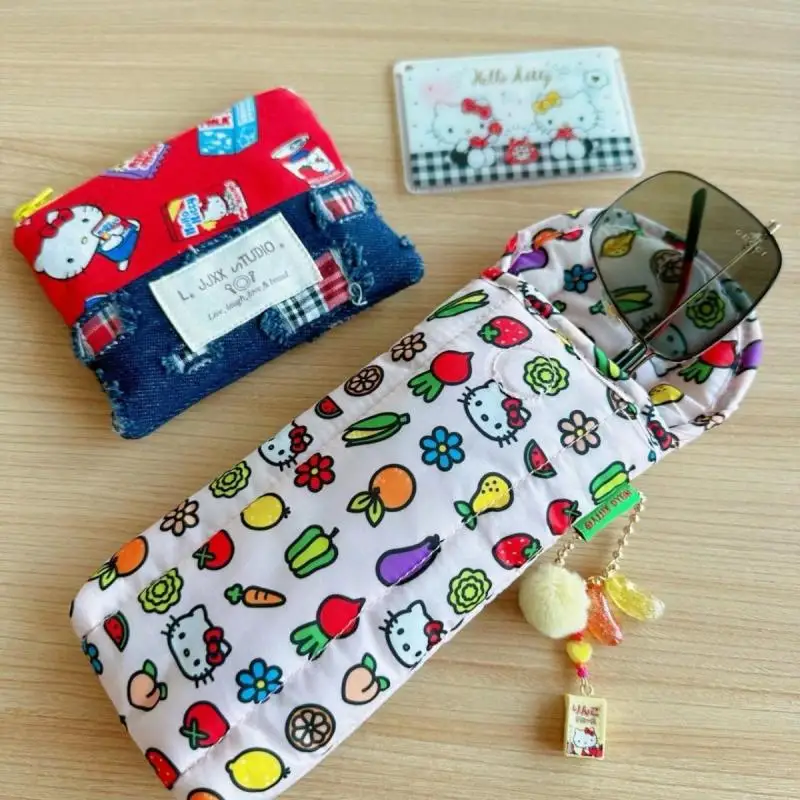 Kawaii Cute Sanrio Hellokitty Glasses Storage Bag Cotton Inner Liner Portable Sunglasses Bag Cartoon Storage Bag Gift For Girls