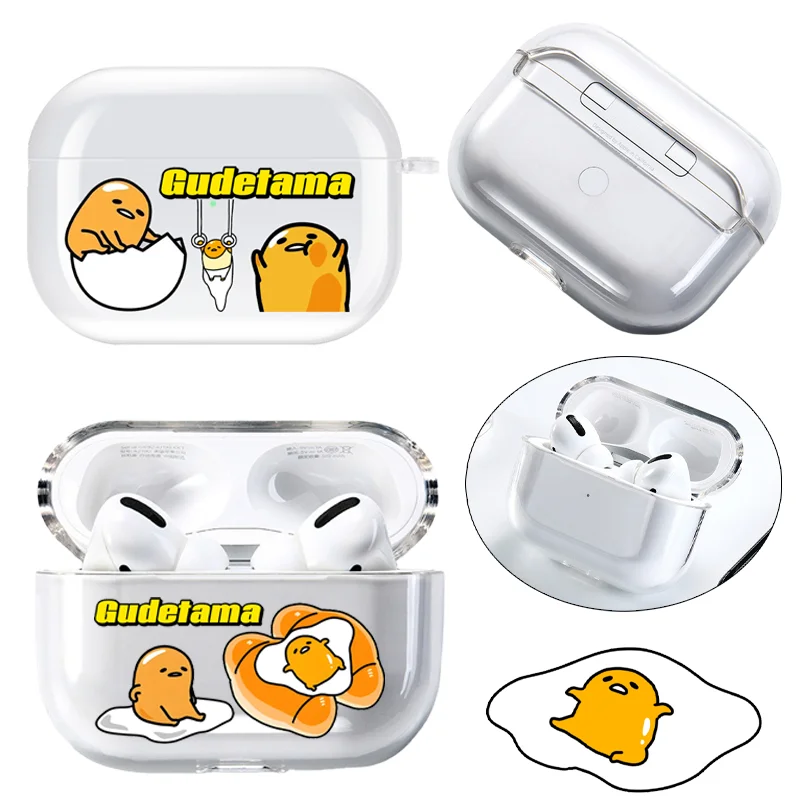 Gudetama حقيبة سماعة الاذن ل Airpods 3 4 Pro Pro 2 الكرتون شفافة سماعة لاسلكية تعمل بالبلوتوث سماعة الغطاء الواقي الملحقات