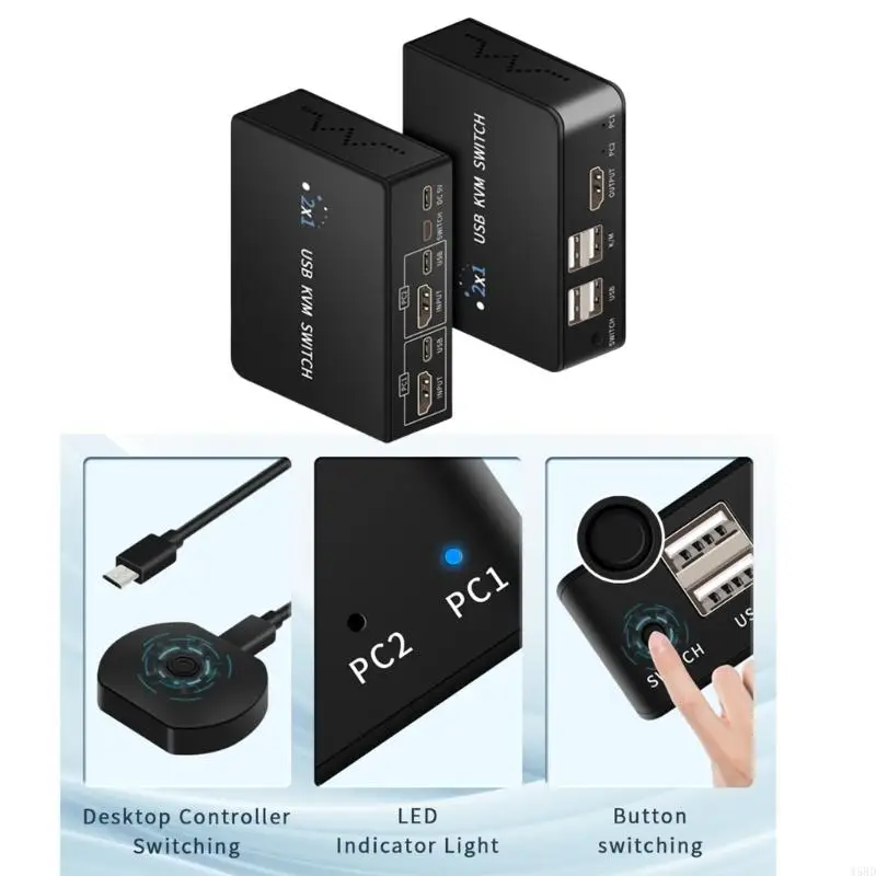 KVM Switcher 2 พอร์ต Switcher USB สำหรับ 2 คอมพิวเตอร์แชร์คีย์บอร์ดเมาส์ 45BD