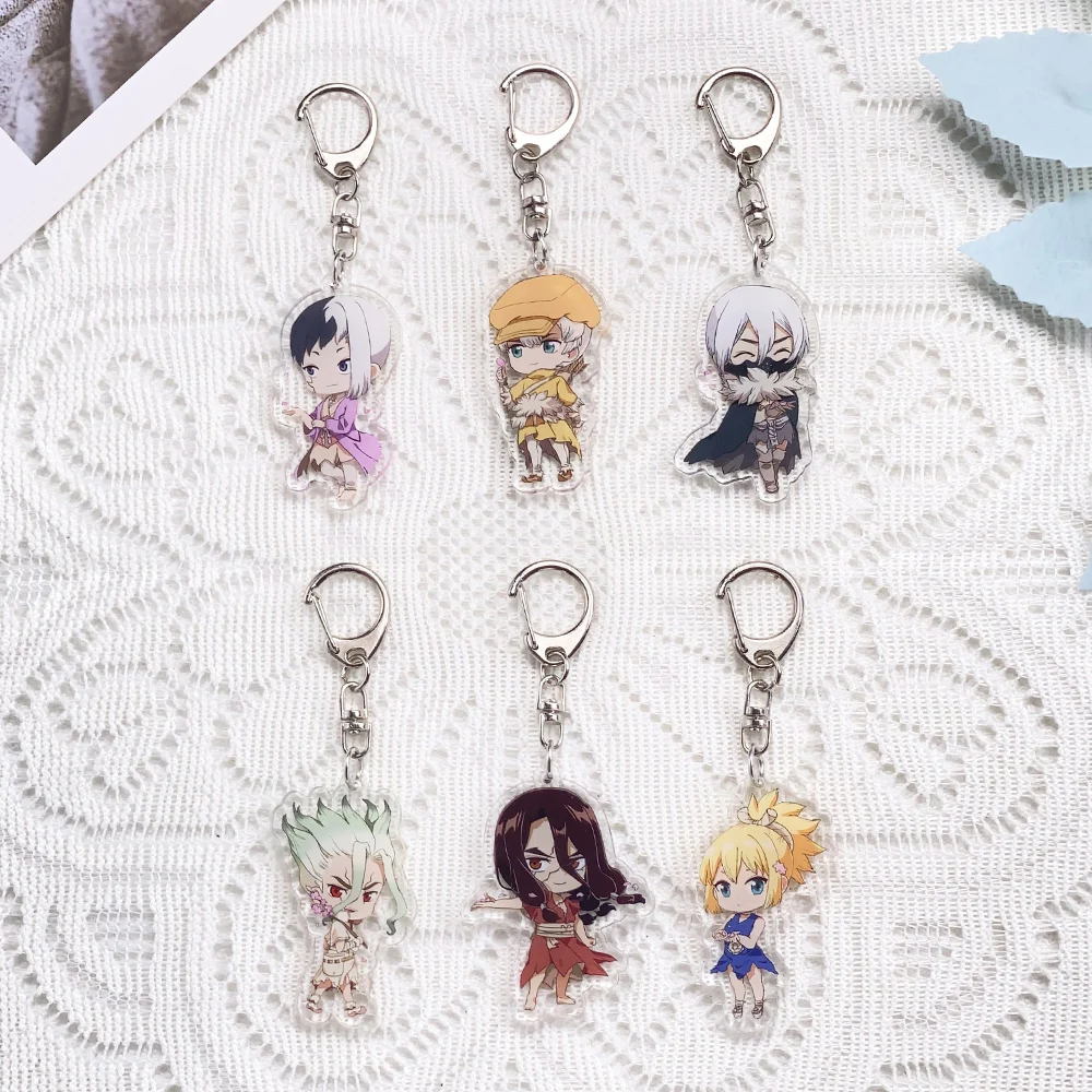 1/6PCS Anime Characters Dr. STONE Acrylic Keychain Accessories Cartoon​ Keyrings Friends Gifts Funny Bag Charms Backpack Pendant