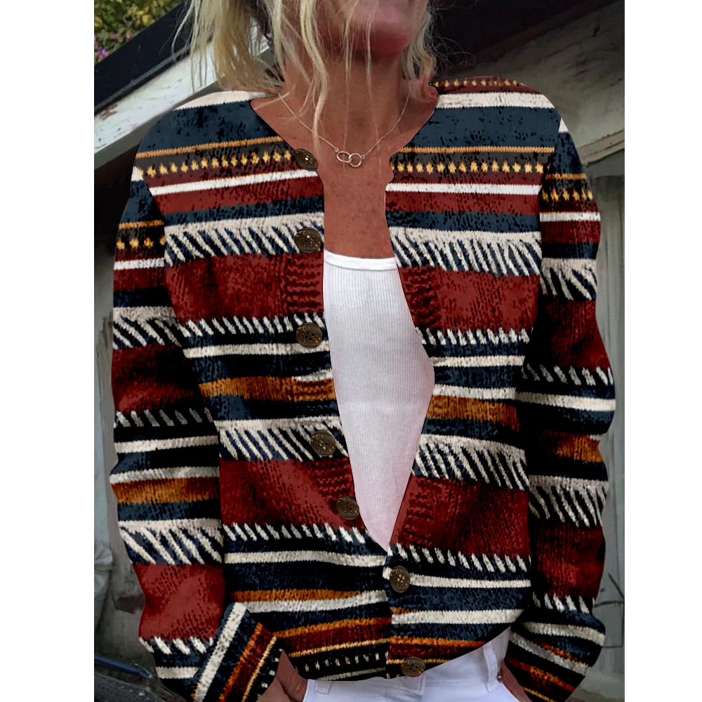 

Ethnic Geometry Sweater Autumn Winter Knitted Cardigan Women Sweaters Knit Top Casual Cool Jumpers Fashion Streetwear