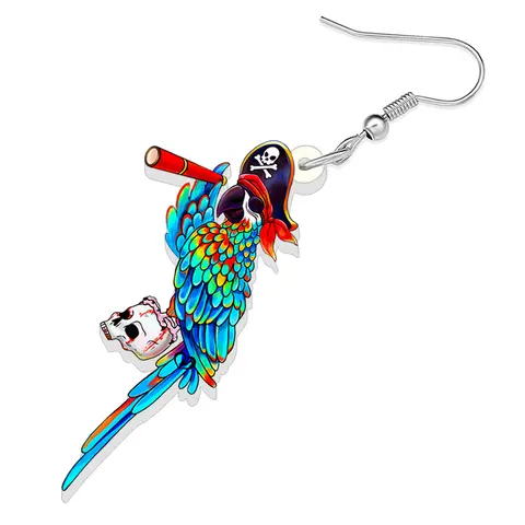 BONSNY Akryl Pirat Papegoja Dödskalle Örhängen Nyhet Fågelsmycken Halloween Dekorationer för Kvinnor Flickor Barn Tonåringar Presenter 10 best sales papegojesmycken - №3
