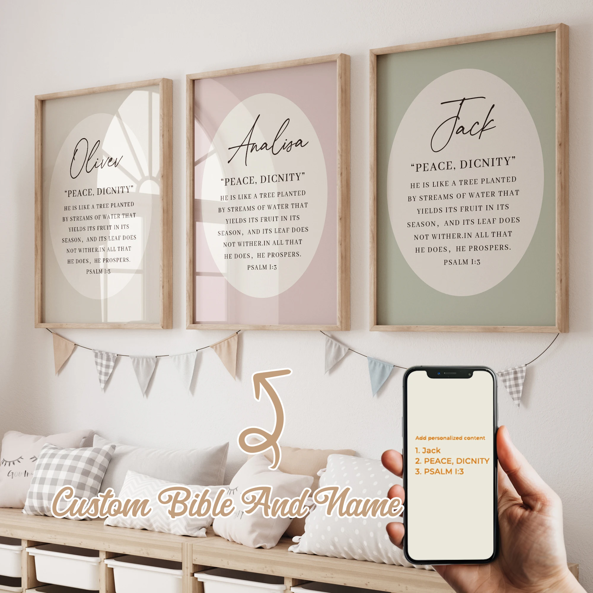 

Personalization Custom Name Meaning Sign Christian Religious Wall Art Framed Print Picture Living Room Kids Room Home Decor Gift