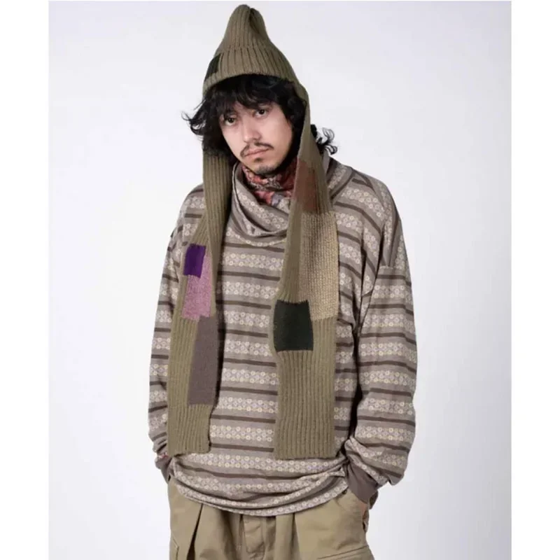 26AW KAPITAL Hirata Japanese Casual Neckerchief Autumn and Winter Warm Two in One Patch Knitted Cold Hat Scarf