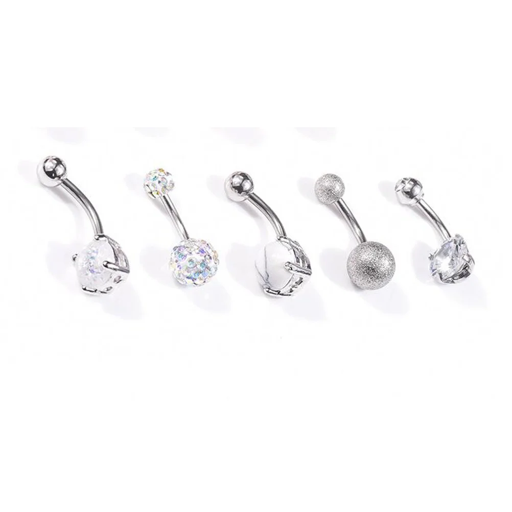 

5Pcs Zircon Belly Button Rings Stainless Steel Dangle Pendant Elegant Body Piercing Jewelry Women Belly Piercing Rings