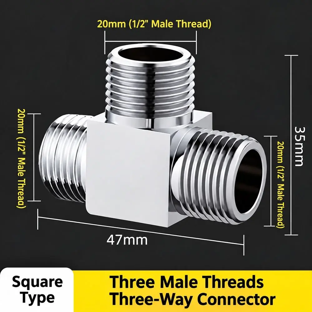 Square Shape T Pipe Fitting Male Female Thread Metal Three Way Valve Multi Directional Swivel Nut Water Splitter