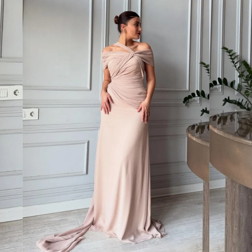 

Customized Chiffon Pleat Criss-Cross A-line Off-the-shoulder Long Dresses Bespoke Occasion Party Simple Elegant