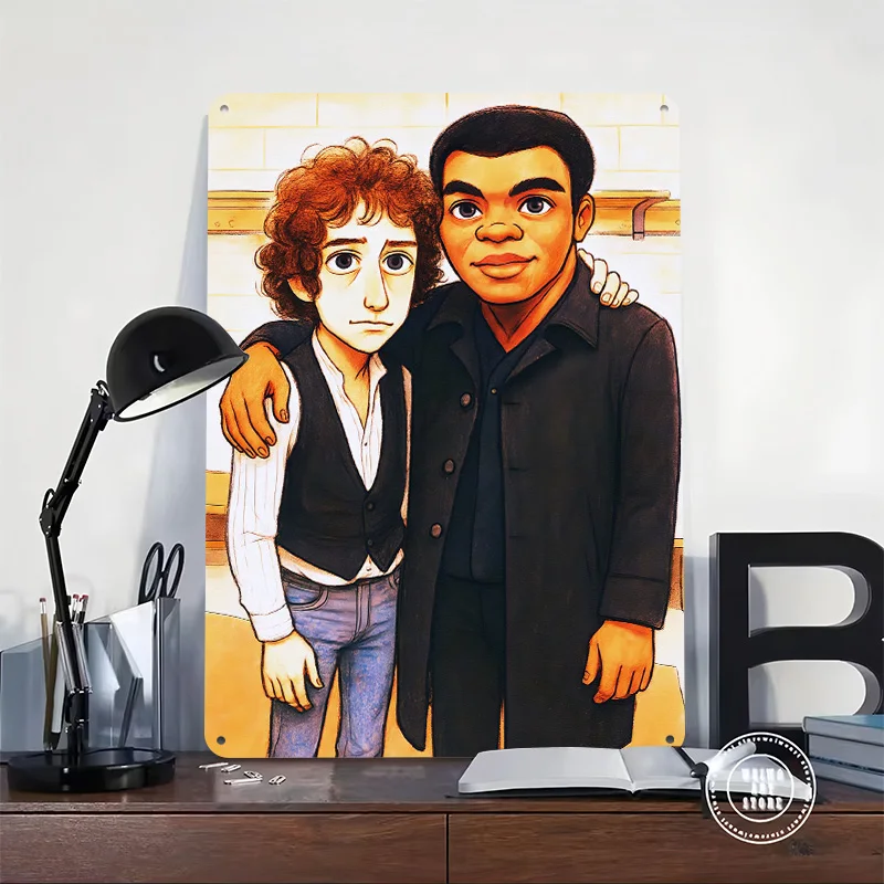 Bob Dylan and Muhad Ali Portrait Personalized 3D Textured Metal Poster Wall Art Tinplate Sign for Vintage Decor Room Wand Deko