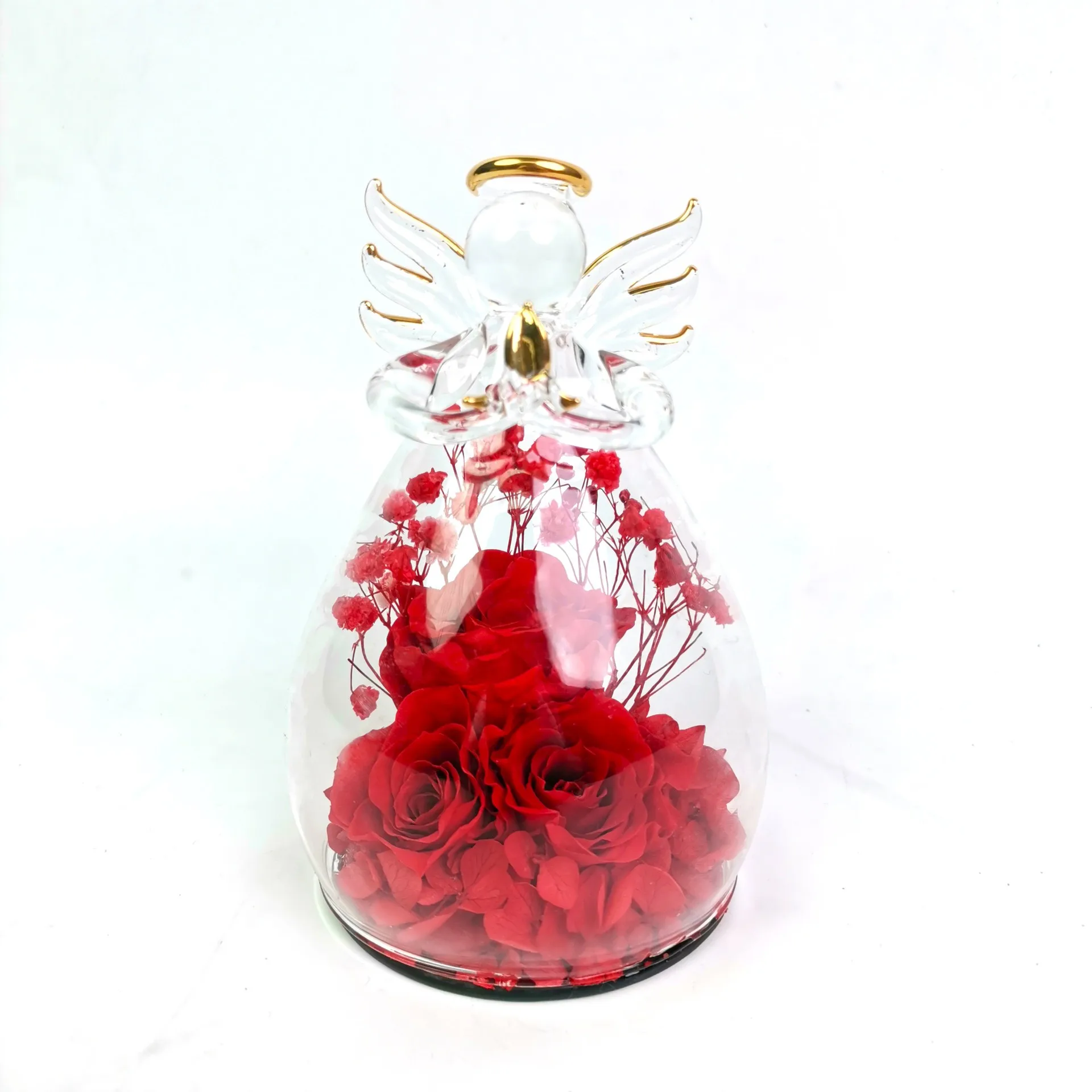 Eternal Rose Hydrangea True Flower Size Angel Finished Product Handmade Glass Cover Premium Mirror Base Ornament