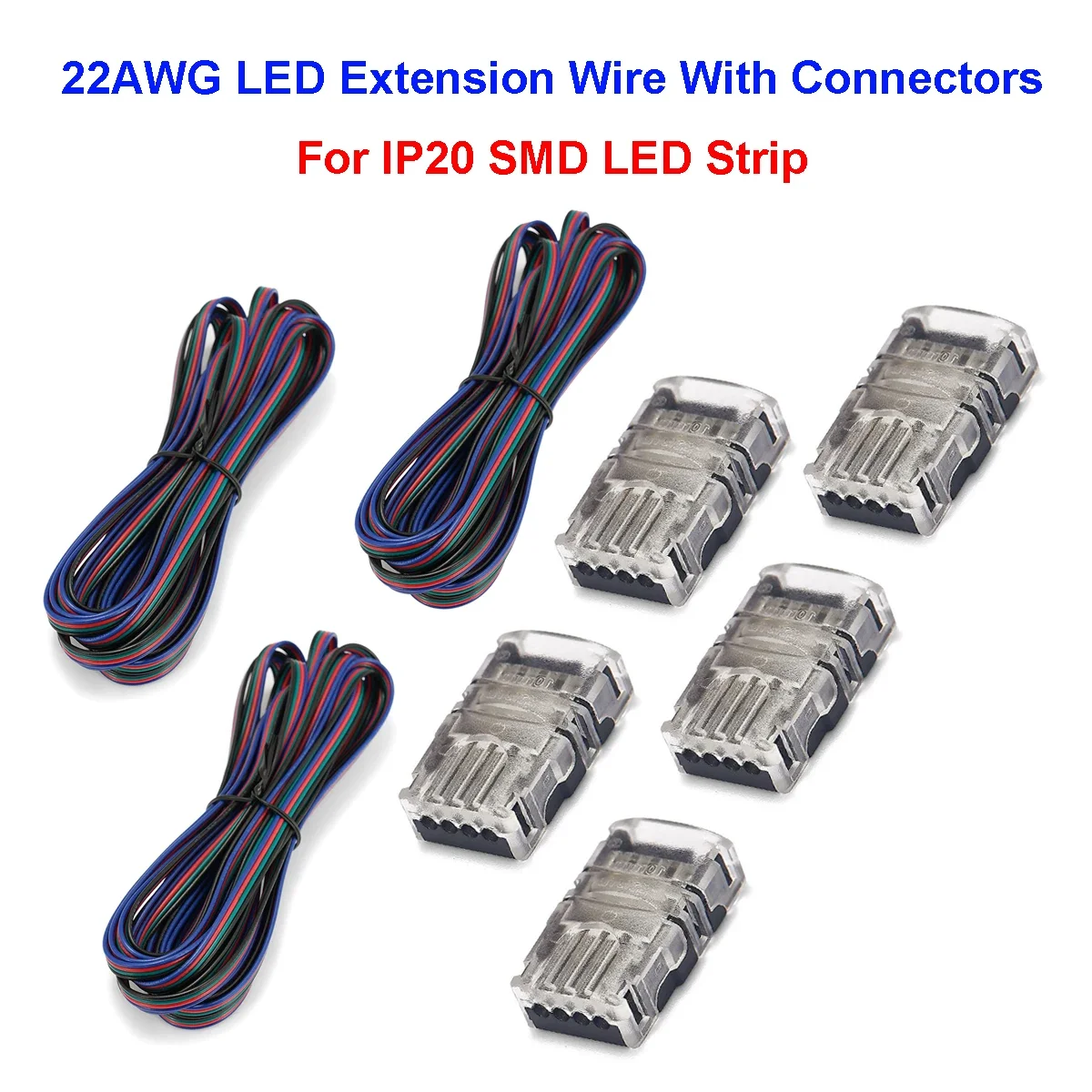 22AWG 4 ขา 5 เมตร LED สายไฟ 8 10 12 มิลลิเมตร 5 ชิ้น Solderless LED Strip to สายไฟสําหรับ 5050 3528 SMD 24 โวลต์ 12 โวลต์ RGB LED แถบ