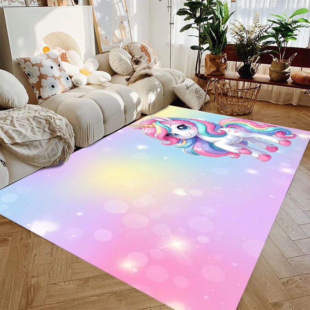 Magical Cartoon Unicorn Stars Area Rug, Soft Non-Slip Indoor Outdoor Floor Mat for Bedroom and Nursery Decor