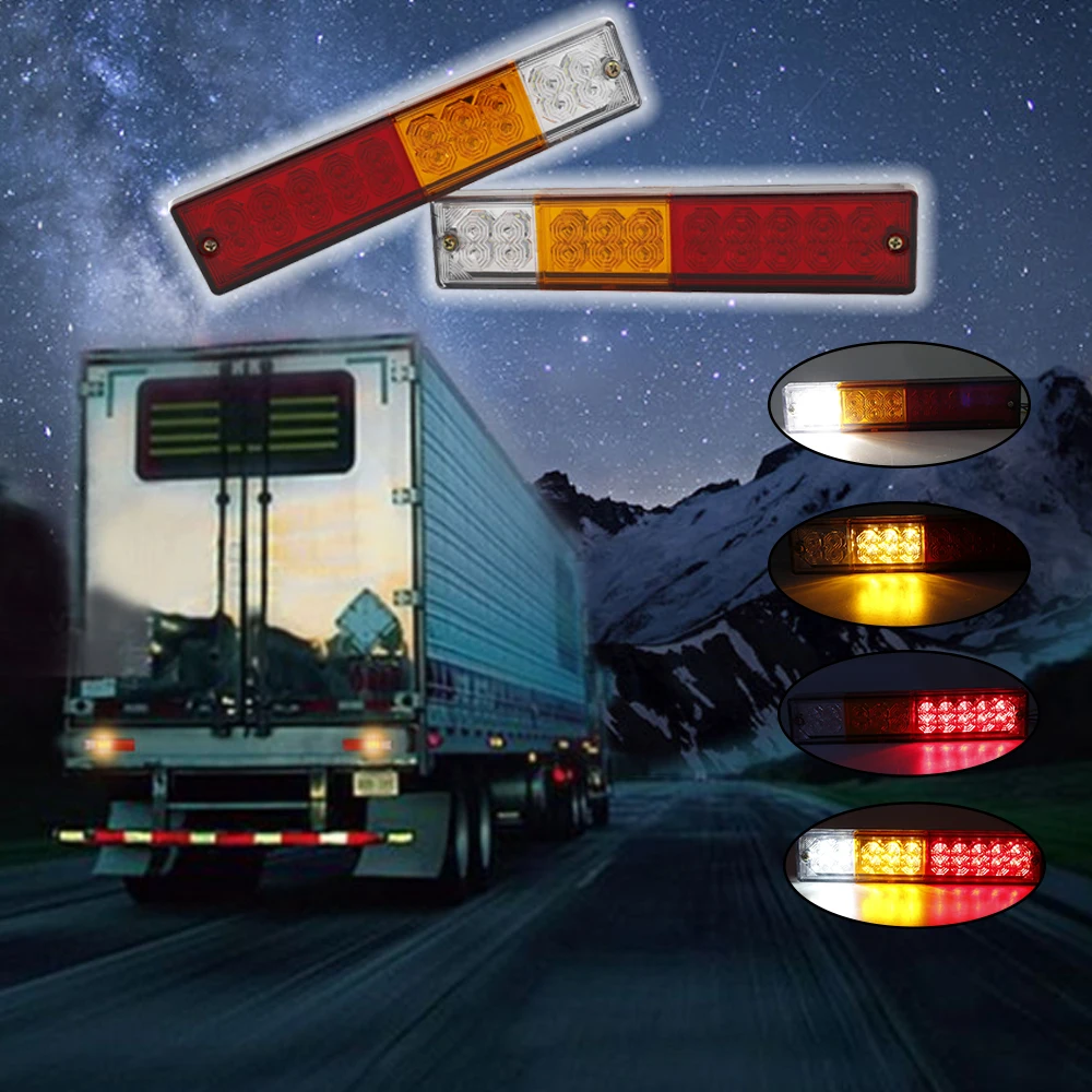 20-LED Truck Trailer Tail Light Turn Signal Reverse Brake Light, Stop Rear Flash Lamp,3W 12V Red-Amber-White Waterproof