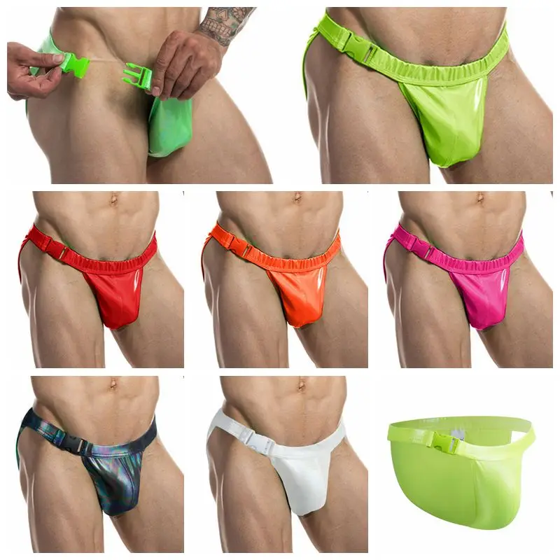 Jockmail  Sexy Men Underwear Mens Swim Briefs PU Leather Bikini Swimwear Gay Swimming Trunks Man Swimsuit Tanga Shorts Panties