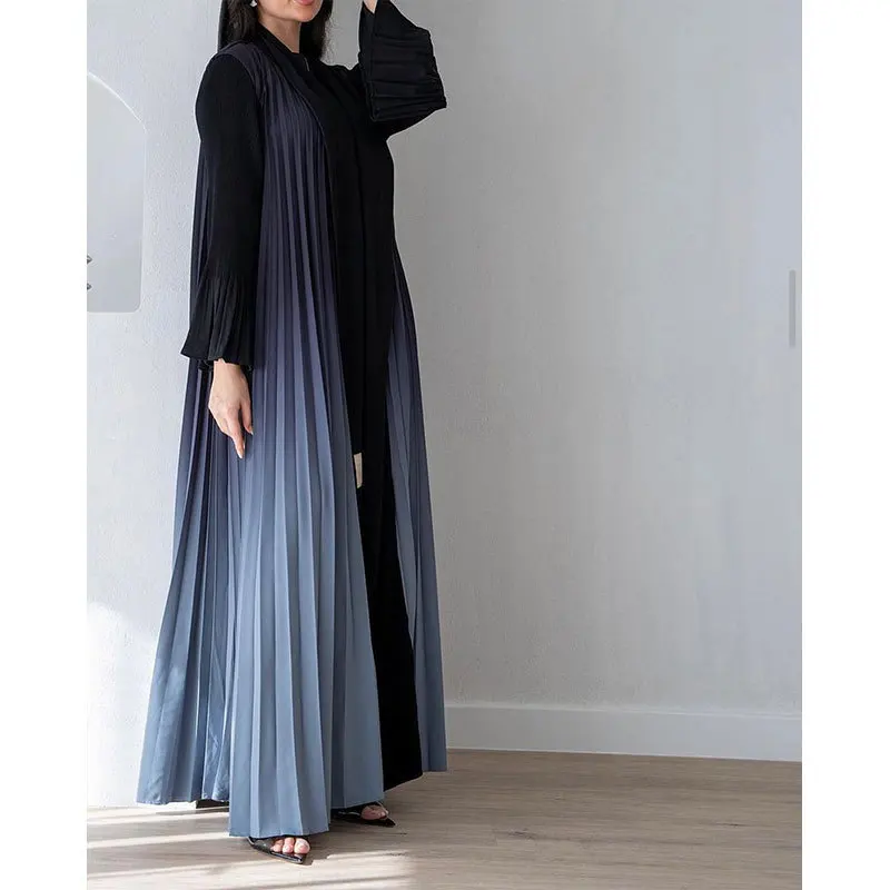 

Gradient Long Outerwear, Spring Autumn Long Sleeved Handmade Pleated Long Outerwear Robe, Slimming Women Lady Dress Coat Gown